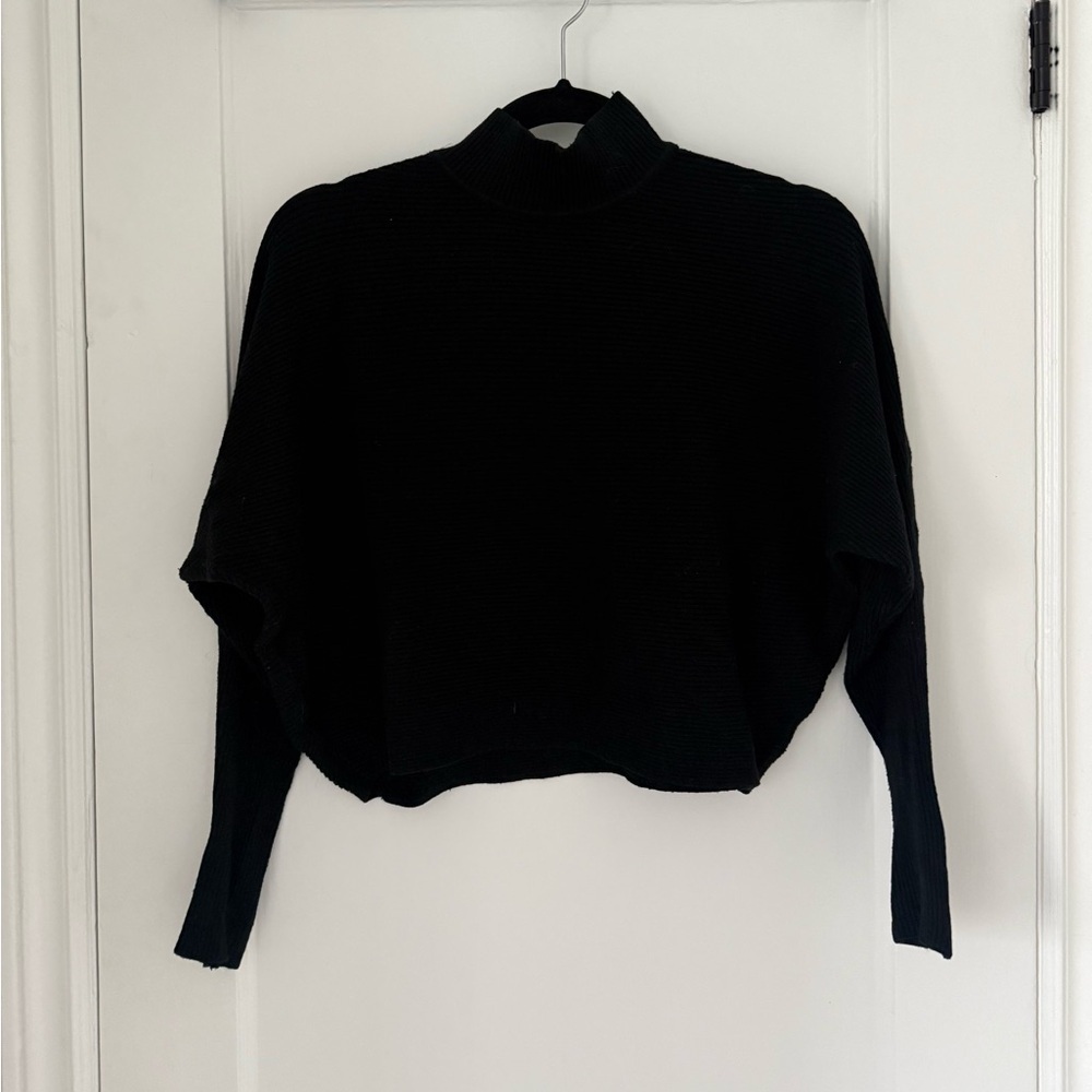 Philosophy Ribbed Mock Neck Black Sweater